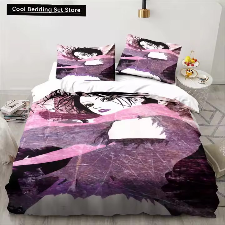 Juego de cama con estampado 3D de dibujos animados de piedra negra NANA Manga, juego de cama individual, doble, tamaño Queen y King, funda nórdica para dormitorio de niños y adultos - 1