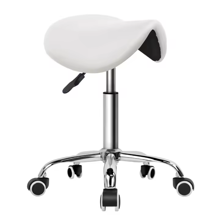 KKTONER Taburete con ruedas de cuero PU, taburete giratorio ajustable con ruedas, silla de salón, color blanco - 1