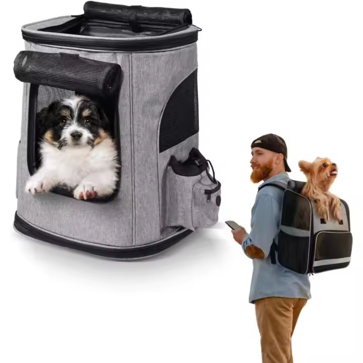 Mobiclinic ®   Mascotas, Mochila para Mascotas. Thor, Plegable, Ventana de Malla, Bolsillos Accesorios, Múltiples accesos, Doble asa, Ajustable, 30x25x40 cm, Transportín para Gatos y Perros - 1