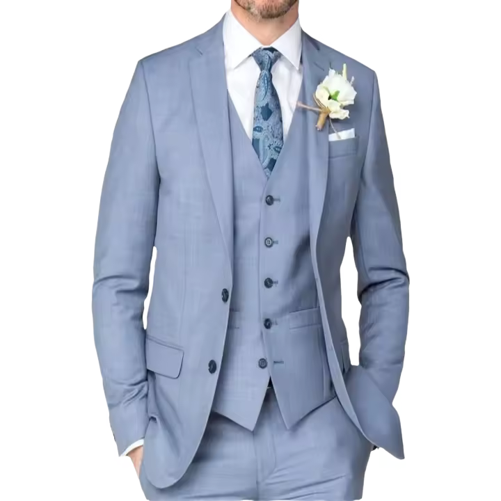 Traje Clásico Para Hombre En Luz Azul Claro Talla Justa Para Fiesta De Negocios Boda Con Chaleco Y Corbata Incluidos Pantalones Y Chaqueta - 1