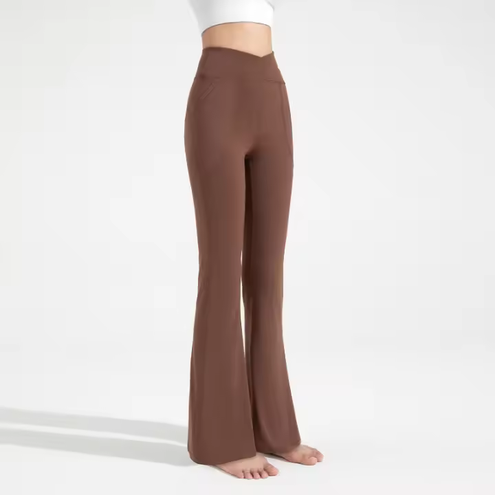 Pantalones acampanados antibacterianos, pantalones de yoga micro deportivos de cintura alta para mujer, pantalones de pierna ancha adelgazantes color piel - 1