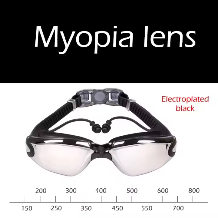Gafas de natación antivaho de silicona HD electrochapadas para miopía en adultos de -1.5 a -8.0, personalizadas con diferentes grados para ojo izquierdo y derecho - 1