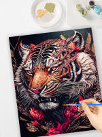 RUOPOTY Cuadro de Arte para Decoración del Hogar 40x50cm Pintura por Números para Adultos Principiantes con Flores y Tigre Animal en Lienzo Abstrácto de Paisaje - details 1