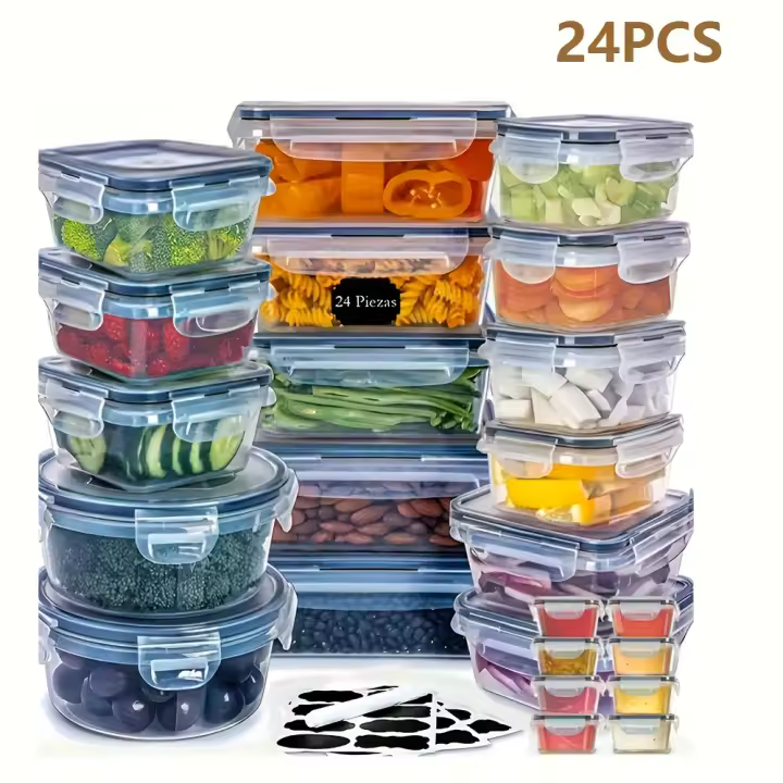 Set de Contenedores de Cocina Airtight 12/24pcs Tarros de Plástico Grado Alimenticio - 1