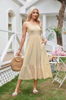 vestido sin mangas de verano para mujer, maxivestido plisado con cuello cuadrado, escalonado, informal, con bolsillos, 2025 - details 2