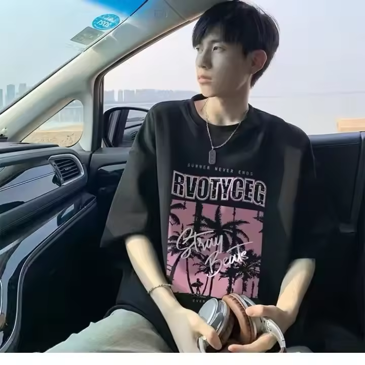 Camiseta Casual de Moda para Hombres Manga Corta, Estampado, Suelta y Oversize - 1