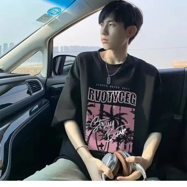 Camiseta Casual de Moda para Hombres Manga Corta, Estampado, Suelta y Oversize - 1