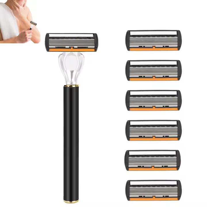 Maquinilla de afeitar portátil de acero inoxidable para hombres, cabezales de corte de seis capas, para baño, Hotel, viaje, uso doméstico - 1