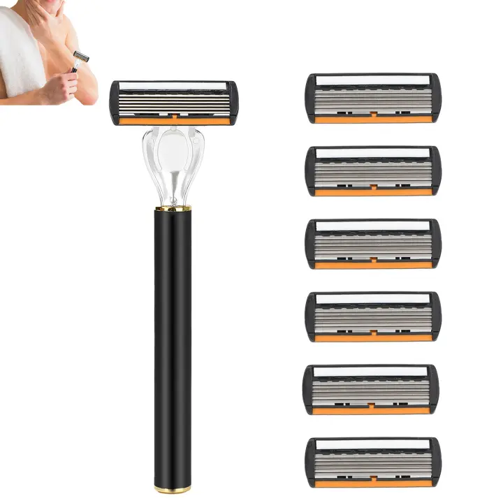 Maquinilla de afeitar portátil de acero inoxidable para hombres, cabezales de corte de seis capas, para baño, Hotel, viaje, uso doméstico - 1