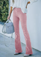 Pantalones acampanados elegantes de cintura alta para mujer, pantalones casuales con cintura elástica, color sólido, 2024 - details 13