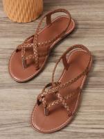 Sandalias planas casuales con punta para mujer 2025 nuevo estilo sandalias de playa romanas tejidas slip-on talla grande - details 12