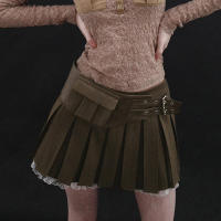 BUNO-Y2K Falda plisada de retazos de encaje para mujer, minifaldas coreanas Harajuku de cintura alta, ropa de calle informal, faldas acampanadas, novedad de 2025 - details 3