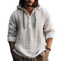 Sudadera con capucha para hombre, camisa de manga larga con cuello Henley, cordón, informal, color blanco, verde, primavera y verano, talla grande 3xl, 2xl, 44, 42 - details 1