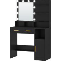 Mesa de Maquillaje con Espejo y LED Regulables Diseño de Cajón y Armario con 3 Escritorios y 4 Compartimentos Abiertos Blanco DT32503X - details 24