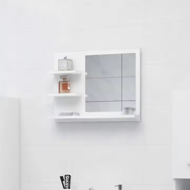 vidaXL Espejo de Baño Inodoro Aseo Muebles Mobiliario Decoración Adorno Habitación Moderno Durable Estable Madera Contrachapada Blanco 60x10,5x45 cm - 1