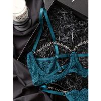 Conjunto de lencería de encaje floral erótico, sujetador abierto transparente y tanga con cadena, lencería sexy y ropa interior - details 6