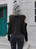 Suéter corto con hombros descubiertos para mujer, Jersey de punto de manga larga, suelto, informal, Otoño e Invierno - details 9