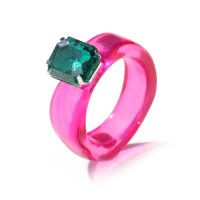 Anillos de resina coloridos de moda 2024 para mujer, anillos acrílicos simples vintage con diamantes de imitación, anillos geométricos de plástico estilo hip hop, joyería. - details 12