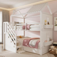 Cama de Almacenamiento para Niños Multifuncional, Escalera de Almacenamiento, Cajones, Espacio de Almacenamiento Extra Grande Sin Colchón, Pino, MDF, Blanco - details 0