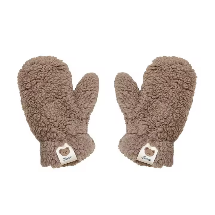 Manoplas de punto de felpa para mujer, guantes de invierno, calentador de manos de Color sólido para clima frío - 1