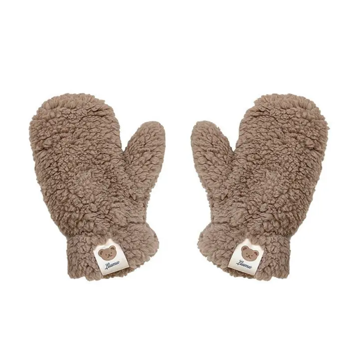 Manoplas de punto de felpa para mujer, guantes de invierno, calentador de manos de Color sólido para clima frío - 1
