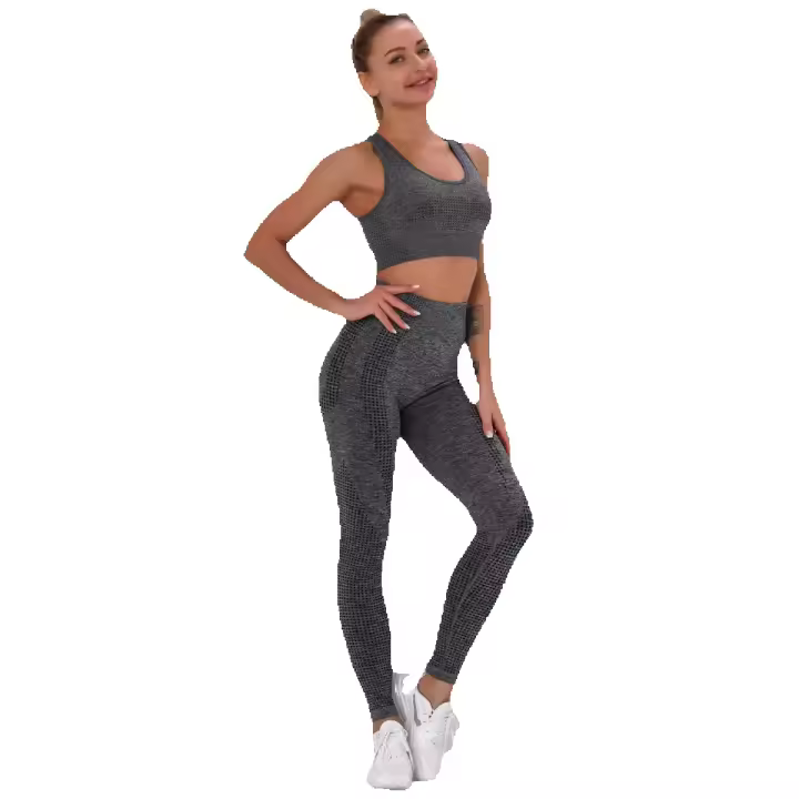 Conjunto de yoga sin costuras para mujer, ropa de entrenamiento, sujetador deportivo, 2 piezas - 1