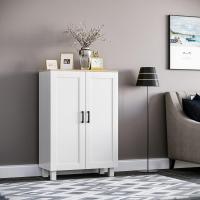 2 Puertas Estante Ajustable Base Elevada Comedor Pasillo Dormitorio Dispositivo Antivuelco 60x30x90 cm Blanco - details 1