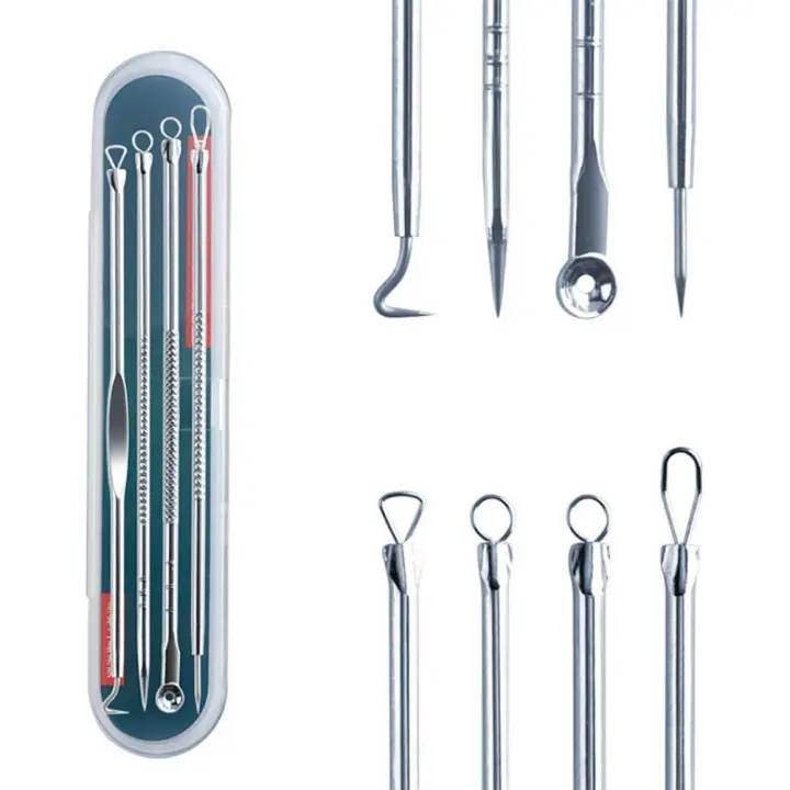 4 unids/set juego de agujas para acné de acero inoxidable, portátil, herramientas de belleza y maquillaje, limpieza profesional de acné facial, puntos negros - 1