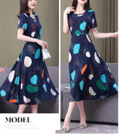 Nueva moda Casual 2024 vestidos elegantes de verano para mujeres cuello redondo estampado Vintage Vestido de manga corta ropa suelta de mujer - details 1