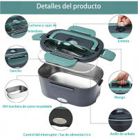 Fiambrera eléctrica 2 en 1 con calefacción para coche y hogar, 220 V, 1,5 L, 60 W, portátil, de acero inoxidable, contenedor de comida tipo bento. - details 2