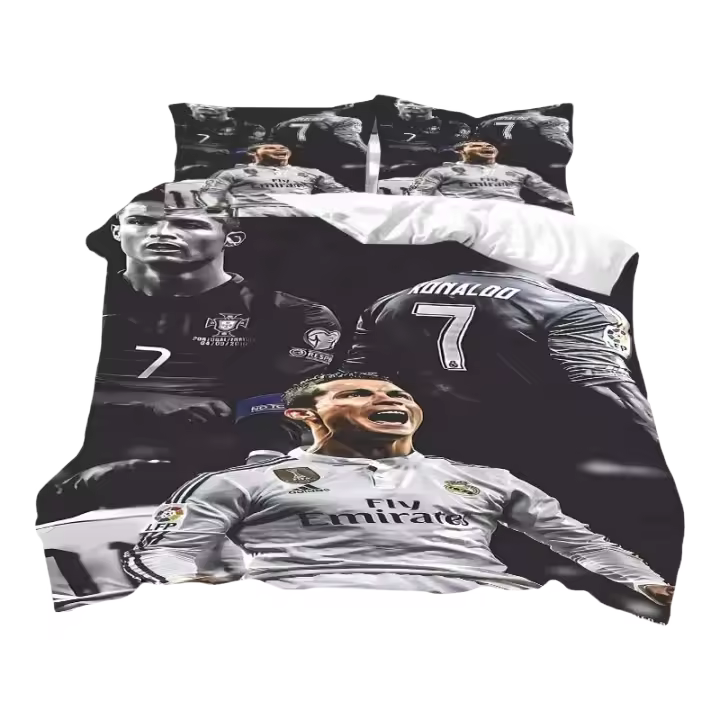 Juego de Ropa de Cama de Fútbol Estrella CR7 Tamaño Rey para Niños y Adultos - 1