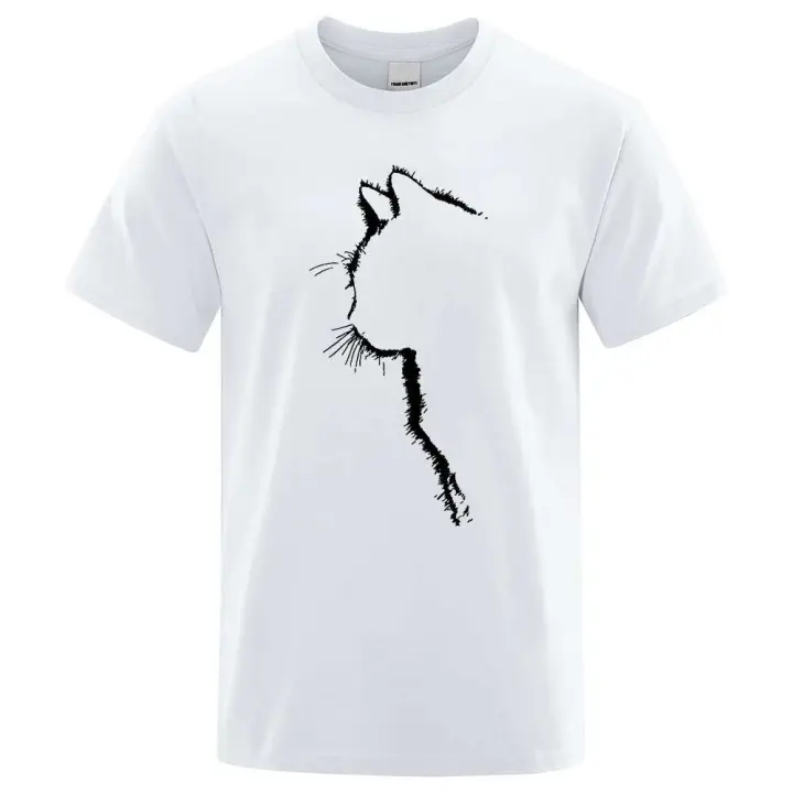 Camiseta de algodón con estampado de gato para hombre, camisa de manga corta de verano, ropa de calle hip-hop, divertida - 1