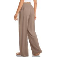 Pantalones De Algodón Y Lino Para Mujer Estilo Casual Cintura Baja De Temporada Todo El Año Pantalones Rectos Caídos De Pierna Ancha Color Sólido De Media Altura - details 19