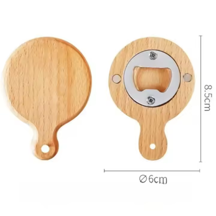 Abridor de cerveza magnético portátil, tapa de cerveza redonda cuadrada de bambú, abridores de botellas de madera para el hogar, cocina y Bar - 1