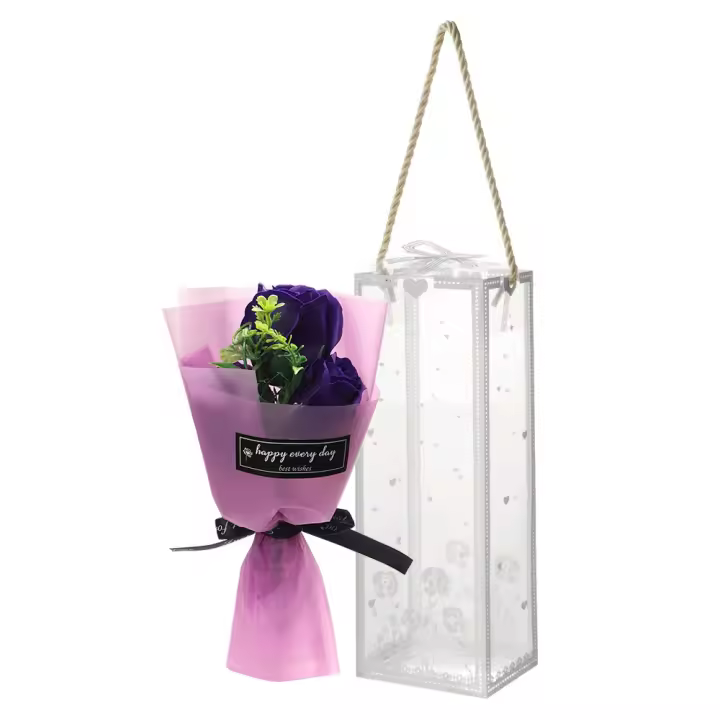 Embalaje de regalo, ramo de rosas artificiales de 3 cabezas, decoraciones artificiales, flores artificiales, flor de jabón para sujetar las manos, día de la madre - 1