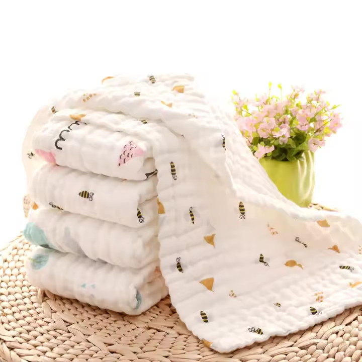Muselinas Bebé Paño Algodón 6 Piezas 27x47 cm Gasas para Bebés Toalla Facial Infantil 6 Capas de Absorción de Agua de Muselinas para Baño y Paños Eructos Niñas Niños Ballena - 1