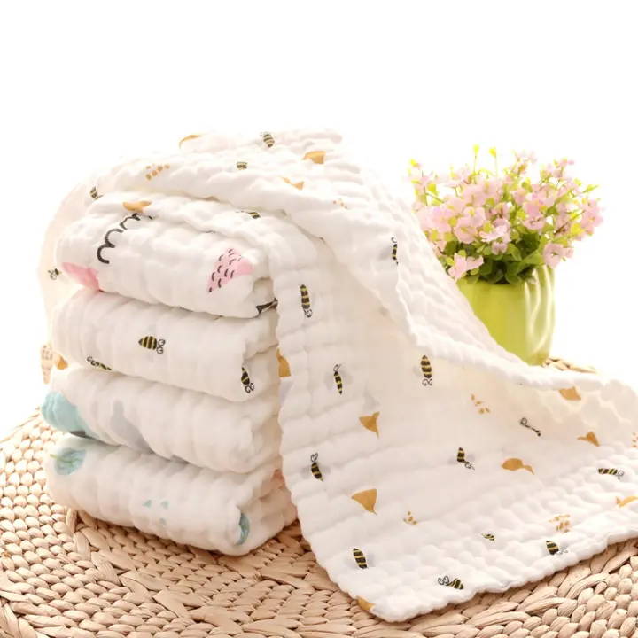 Muselinas Bebé Paño Algodón 6 Piezas 27x47 cm Gasas para Bebés Toalla Facial Infantil 6 Capas de Absorción de Agua de Muselinas para Baño y Paños Eructos Niñas Niños Ballena - 1