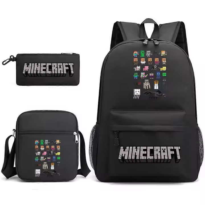Minecraft My World Schoolbag Game Peripheral Student Mochila escolar de tres piezas impresa de gran capacidad para hombres y mujeres Negro ~ 5 - 1