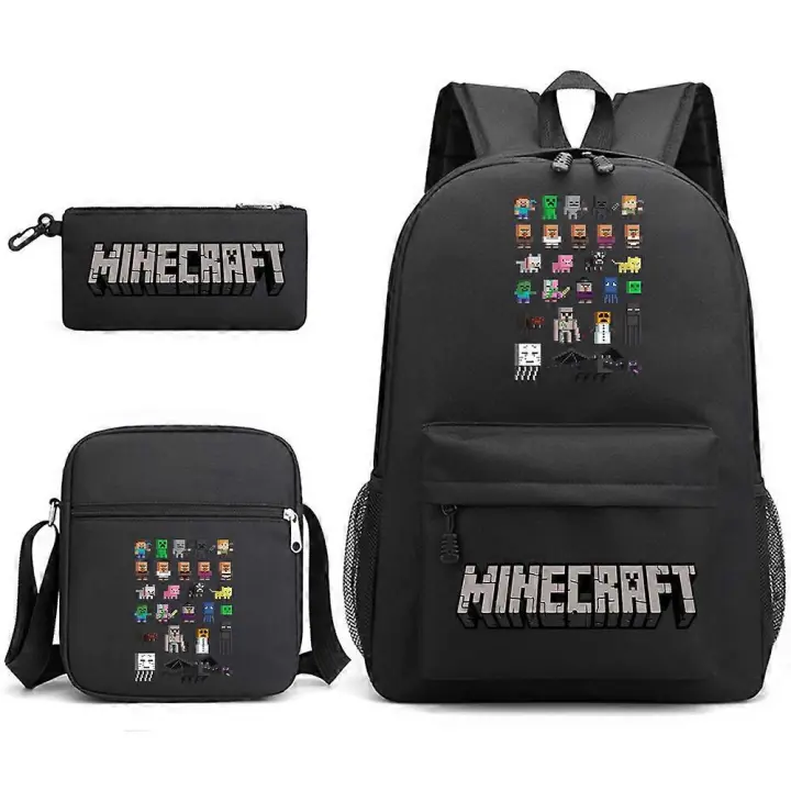Minecraft My World Schoolbag Game Peripheral Student Mochila escolar de tres piezas impresa de gran capacidad para hombres y mujeres Negro ~ 5 - 1
