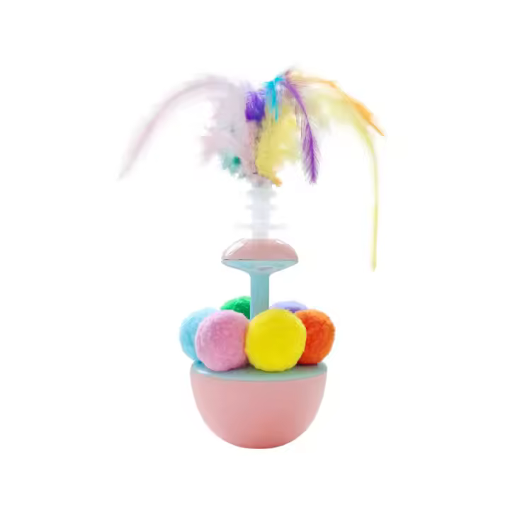 Con bolas de plumas de felpa, vaso para gato, juguete para auto-juego, vaso antimordida, juguete interactivo para gatito y gato de interior - 1