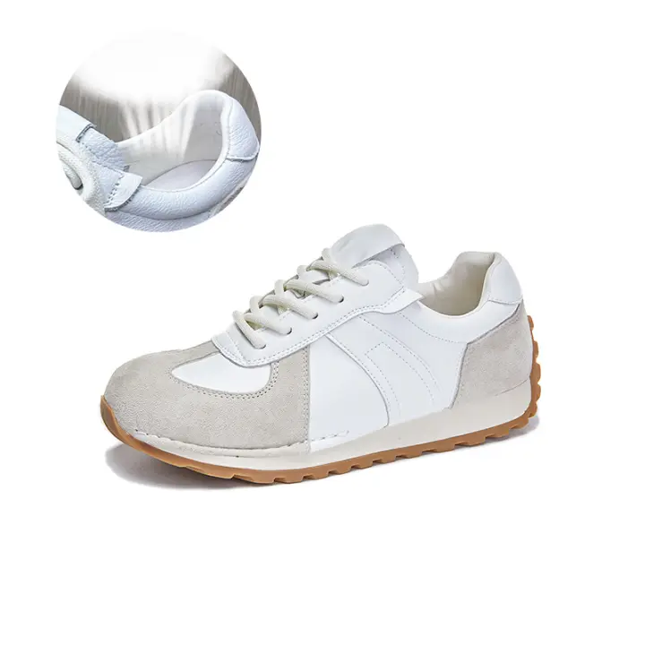 Cuero nuevos zapatos de entrenamiento moral deportivo de fondo plano zapatos blancos casuales para mujer - 1