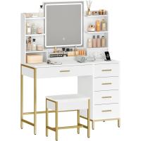 Espejo HD con Luces LED Ajustables Moderno, Blanco-Dorado, 5 Cajones y 10 Compartimentos, Enchufable y USB - details 7