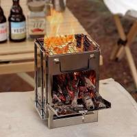 Mini leña de acero inoxidable para acampar, hacer picnic, estufa de carbón plegable, parrilla de barbacoa calentada al aire libre - details 0