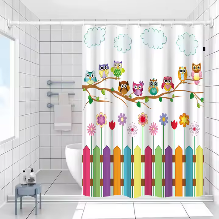 Cortina de Baño de Animal 3D Divertido de Gato Material de Poliéster Impermeable Decoración de Baño Simple y Blanca - 1
