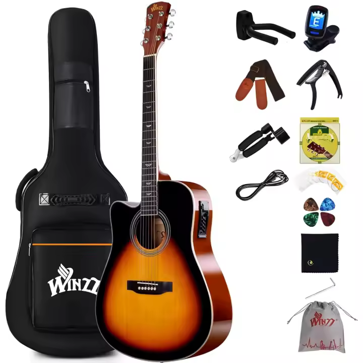 4/4 Guitarra Electroacústica para Adultos Zurdos, Guitarra Principiante Folk con Accesorios Completos (41 Pulgadas) - 1
