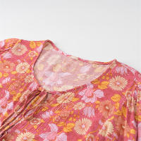 OUWU- Blusa Holgada De Manga Corta Con Estampado Floral Para Mujer, Top Con Dobladillo Y Volantes, Lazo Frontal Abierto, Verano - details 3