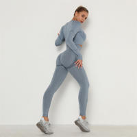 conjunto de yoga para mujer sin costuras ropa deportiva de gimnasio con manga larga sujetador de alto cinturón leggings de gimnasio traje deportivo - details 24