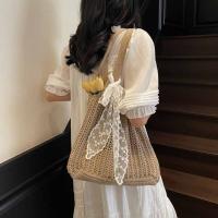 Con cinta de encaje, bolso tejido de Color sólido, bolso de mano, bolso de playa, bolso de playa con agujeros, bolso de hombro hueco de gran capacidad, compras - details 8