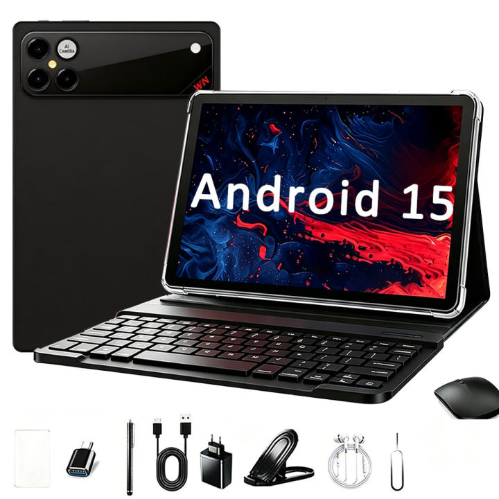 La tableta P30 de 10.1 pulgadas funciona con Android 15, viene con una funda con teclado incluida, ofrece una variedad de opciones de RAM (4/6/8 GB) y almacenamiento (64/128/256 GB), compatible con Wi-Fi 6, y está disponible en negro, plateado, naranja y