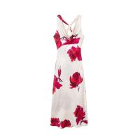Ropa de mujer de estilo europeo y americano, estampado de flores de moda textura de satén de seda vestido Midi 849315 - details 1